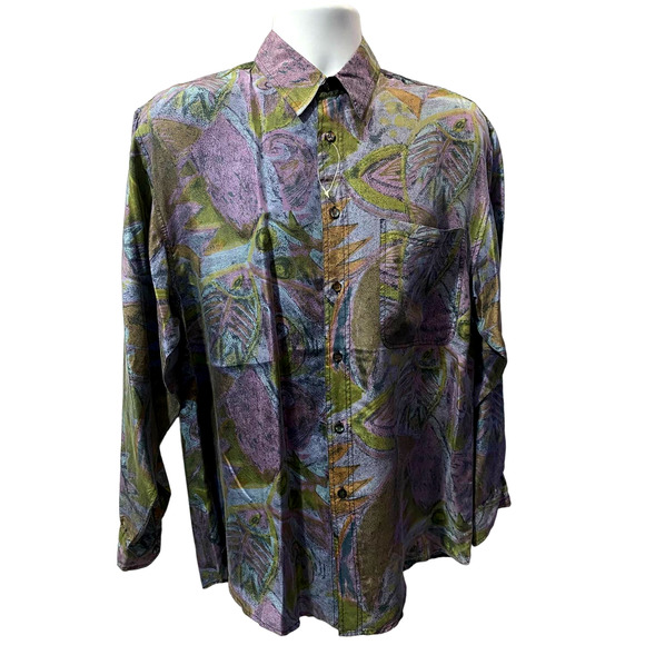 VTG Santana 90s Mens Multi color Abstract Geometric Button Down Shirt Small - Picture 1 of 10